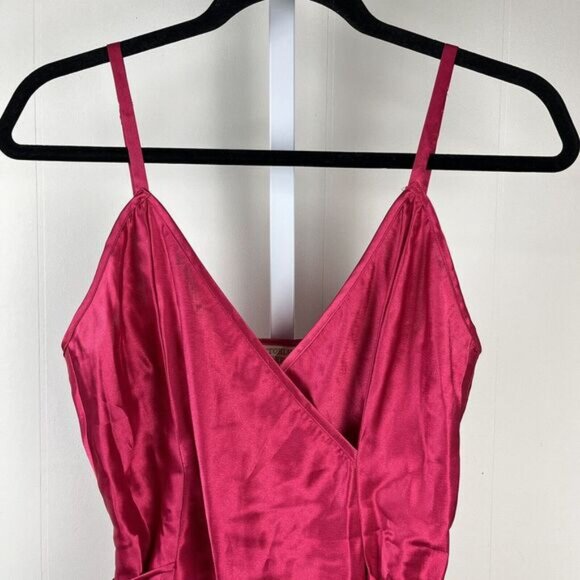 VTG Victoria's Secret Teddy Magenta Pink Satin Beige Lace Gold Label Medium - Picture 2 of 8